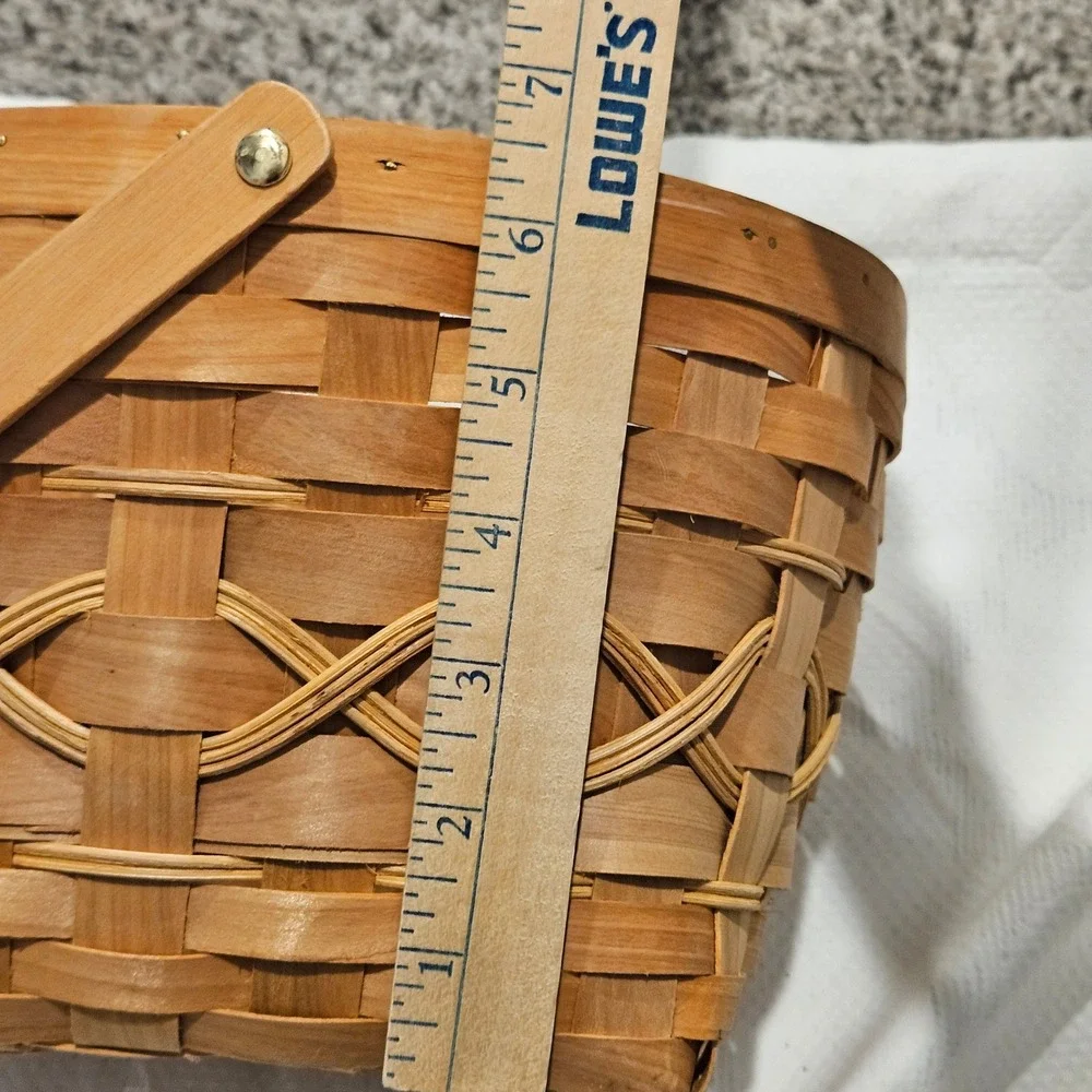 Swing Handle Woven Basket Brown Wood Splint Rustic Cottagecore Farmhouse Vintage